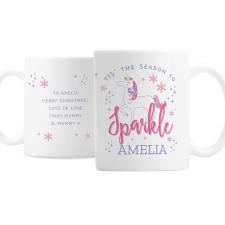 Personalised Unicorn Season to Sparkle Christmas Mug